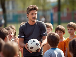 サッカー指導を行う男性サッカートレーナー