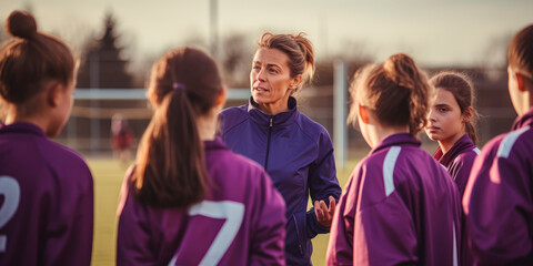 女性サッカートレーナーによる選手指導風景